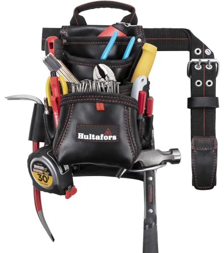 Hultafors Work Gear HT5433 Carpenter's Heavy-Duty Leather Nail & Tool Bag, Double-Gusset Front Pockets Hultafors