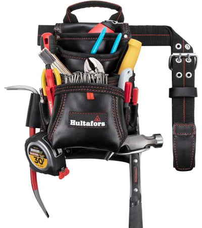 Hultafors Work Gear HT5433 Carpenter's Heavy-Duty Leather Nail & Tool Bag, Double-Gusset Front Pockets