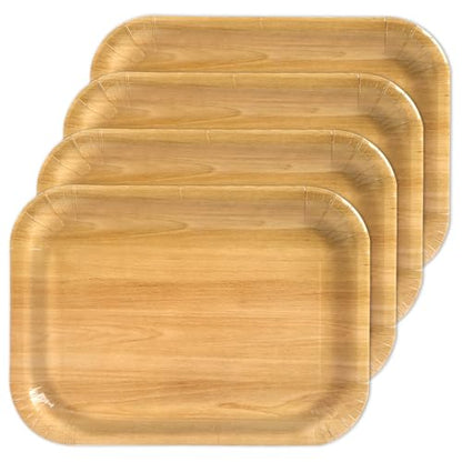 15 Wood Large Rectangle Trays Disposable Wooden Serving Trays Rustic Brown Heavy-Duty Paper Plates for Picnic BBQ Birthday Parties Barbecue Weddings - WoodArtSupply