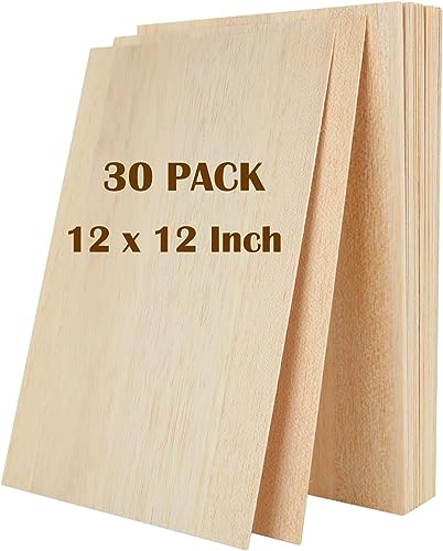 30PCS Balsa Wood Sheets 12x8x1/16 Plywood Board Thin Basswood Sheet Natural Unfinished Wood Board for Architectural Model DIY Maker House Aircraft