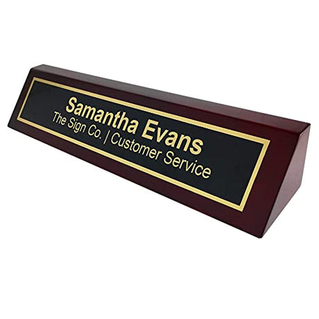 Engraved Professional Desk Name Plate with rosewood finish 8" or 10" THE SIGN CO.