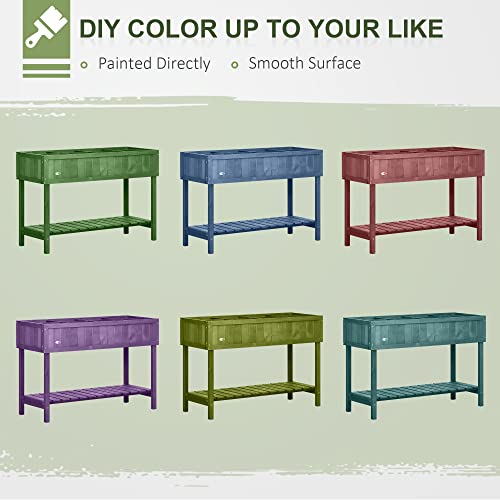 Outsunny Raised Garden Bed with 8 Pockets and Shelf, Wooden Elevated Planter Box with Legs to Grow Herbs, Vegetables, and Flowers, Dark Brown Outsunny