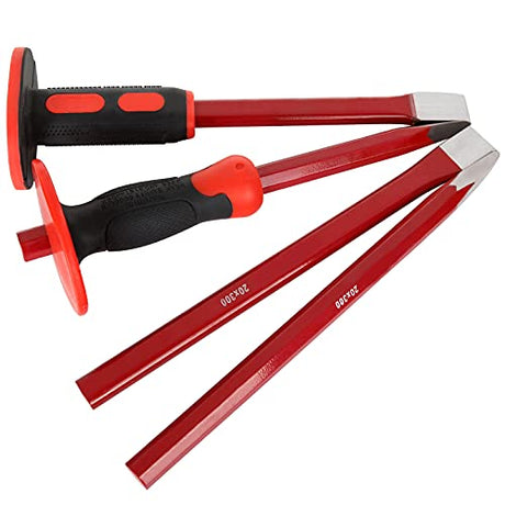 RHBLME 4PCS Masonry Chisel with Hand Protection, 12 Inch Heavy Duty Chisel Set - 2 PCS Flat Head Chisel & 2 PCS Pointed Head Chisel - Used for RHBLME