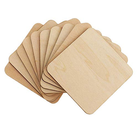 LIOOBO 50pcs Wooden Slice Blank Cutout Square House Ornaments Square Blank Wooden Flat Ornaments Wooden Squares Cutout Tiles Natural Wood Decor LIOOBO