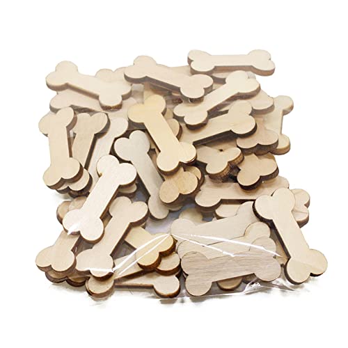 AKOAK 50 Pcs Unfinished Dog Bone Shaped Mini Wood Chips Can be Used for Paint or Decoration for Woodcraft and DIY Projects, Small Craft Ornaments AKOAK