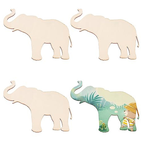 OLYCRAFT 4Pcs Unfinished Wood Pieces 6.1x4.5 Inch Elephant Wood Pieces Elephant Cutout Unfinished Wood Undyed Wood Elephant Slices Blank Wood Slices OLYCRAFT