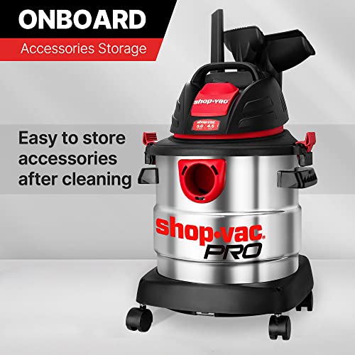 Shop-Vac 5 Gallon 4.5 Peak HP Wet/Dry Vacuum, Stainless Steel Tank, Portable Shop Vacuum with Filter, Hose and Accessories for Garage, Workshop. Shop-Vac