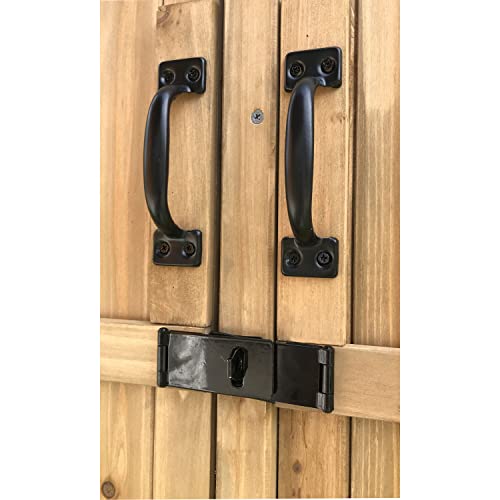 Hanover Outdoor Storage Shed, Double Door Wood Shed for Tools and Garden Supplies with Shelf and Locking Latch, 36 Cu.Ft. Capacity (4.4' x 5' x Hanover