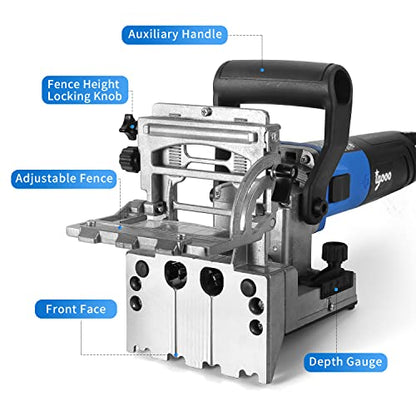 igooo Dual-Spindle Doweling Jointer DJ710, 710W 120V 60Hz, Wood Plate Dowel Joiner, 2X8mm and 2X6mm Drilling Bits, 80 Dowels - WoodArtSupply