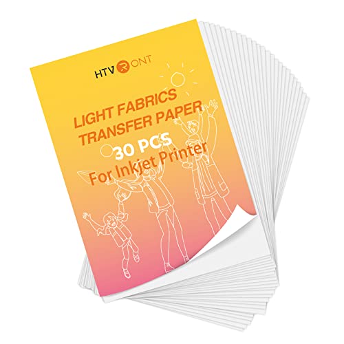 HTVRONT Heat Transfer Paper for Light T Shirts -30 Pack 8.5x11" Printable Heat Transfer Vinyl for Inkjet Printer, Easy to Use,Iron on Transfer Paper - WoodArtSupply