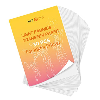 HTVRONT Heat Transfer Paper for Light T Shirts -30 Pack 8.5x11" Printable Heat Transfer Vinyl for Inkjet Printer, Easy to Use,Iron on Transfer Paper - WoodArtSupply