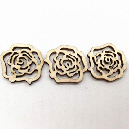 Amosfun 30pcs Laser Cut Wood Embellishment Hollow Out Wooden Rose Flower Shape Wood Discs Unfinished Wood Cutout for Arts Crafts DIY Decoration - WoodArtSupply