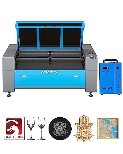 OMTech 150W CO2 Laser Engraver with LightBurn & Water Chiller, 40x63 Inch Laser Cutting Engraving Machine with Autofocus Autolift 3 Way Pass Air