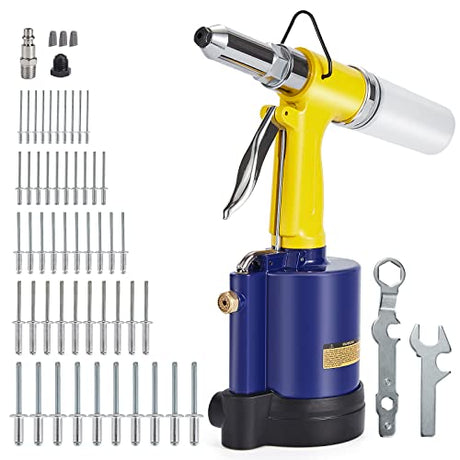 RZX Pneumatic Tool Air Riveter - 3/32", 1/8", 5/32", 3/16" and 1/4" Capacity with 50pcs Open End Blind Rivet (1) RZX