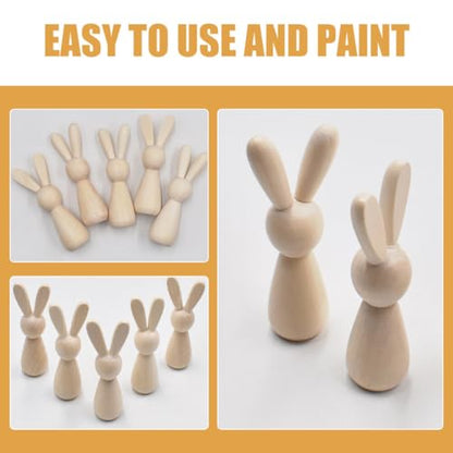 ABOOFAN Unfinished Wooden Bunny,4pcs Blank Wood Rabbit Peg Doll Figure Cutout Table Statue Model Desktop Centerpiece for Kids DIY Painting Home