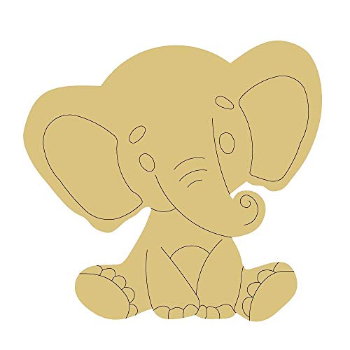 Elephant Design by Lines Cutout Unfinished Wood Animal Kids Room Door Hanger MDF Shape Canvas Style 6 Art 2 (18") Diverse Woodworking