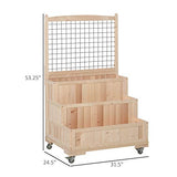 Outsunny 3-Tiers Raised Garden Bed with Trellis, 53" H Vertical Planter Box with Wheels & Back Storage Area, for Flowers, Vegetables, Herbs, Natural Outsunny