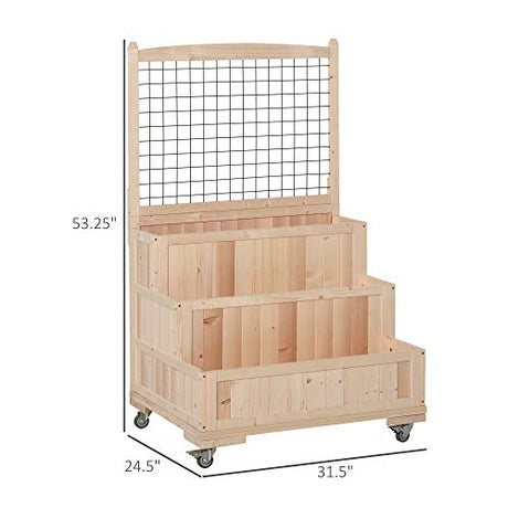 Outsunny 3-Tiers Raised Garden Bed with Trellis, 53" H Vertical Planter Box with Wheels & Back Storage Area, for Flowers, Vegetables, Herbs, Natural Outsunny
