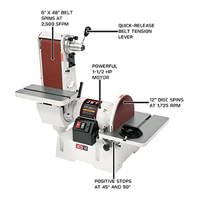 JET 6" x 48" Belt and 12" Disc Benchtop Sander, 1-1/2 HP, 1Ph 115/230V (JSG-6DC) - WoodArtSupply