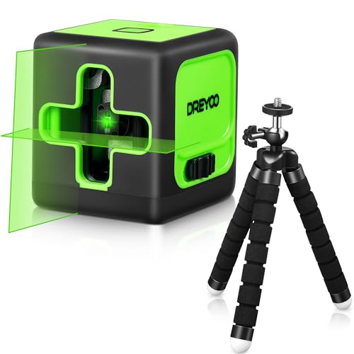Laser Level with Stand, 50 ft Cross Line Laser, 4 Brightness Adjustment, IP54 Waterproof Self leveling and Manual Mode, Laser Level Tool with 360 Dreyoo