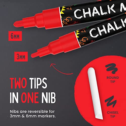 5 Red Chalkboard Chalk Markers - Red Dry Erase Markers for Blackboard, Chalkboard Signs, Windows, Glass | Variety Pack - Fine & Jumbo Size Ink Pen Chalkola