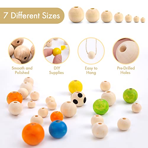  BigOtters Wood Beads, 25mm 1Inch Natural Round Wooden