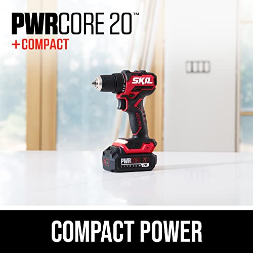 SKIL PWR CORE 20 Brushless 20V Compact Drill Driver and Impact Driver Kit Includes 2.0Ah Battery and PWR JUMP Charger - CB8437B-10