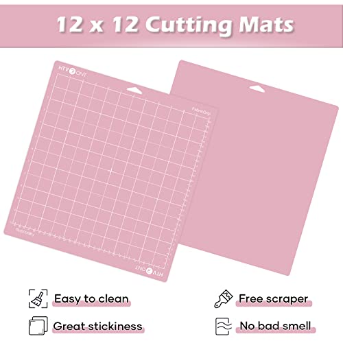 HTVRONT Fabric Grip Cutting Mats for Cricut, 2 Pack Cutting Mats 12x12 for Cricut Maker/Maker 3/Explore 3/Air/Air 2/One, Fabric Adhesive Sticky Pink HTVRONT