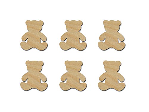 Teddy Bear Shape Unfinished Wood Animal Cutouts 3" Inch 6 Pieces TBEAR 03-06 C