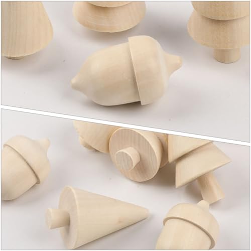 ABOOFAN Unfinished Wooden Figurines 3pcs Mini Wooden Christmas Tree and 1pc Unfinished Wood Acorn Unpainted Blank Figurines Wood Trees Peg People for ABOOFAN