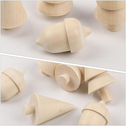 ABOOFAN Unfinished Wooden Figurines 3pcs Mini Wooden Christmas Tree and 1pc Unfinished Wood Acorn Unpainted Blank Figurines Wood Trees Peg People for