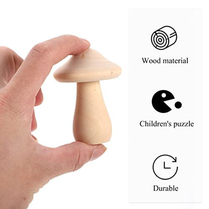 COHEALI 10pcs Wooden Mushroom Wooden Peg Figures Wood Carved Mushrooms Unfinished Doll Balnk Mushroom Model Wood Peg People Toy for Kids Wood Toys