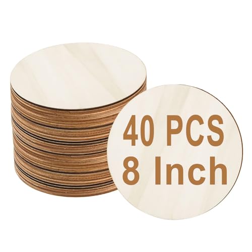 40 PCS 8 Inch Wooden Circles for Crafts, Unfinished Wooden Round Natural Wooden Discs Blank Wood Circle for DIY Crafts, Door Hanger, Painting, - WoodArtSupply