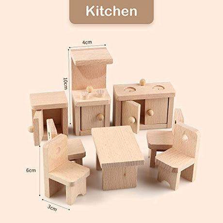 5 Set Dollhouse Furniture Accessories Wooden Bathroom/Living Room/Dining Room/Bedroom/Kitchen House 6 Family Doll Decoration Pretend Play Kids Gemileo
