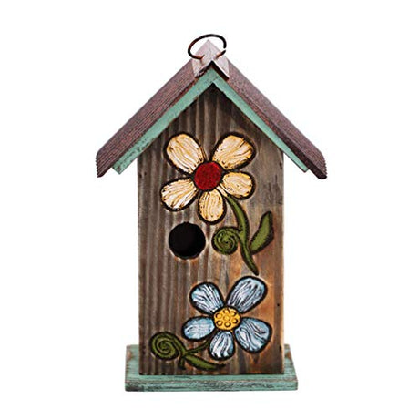 Topadorn Bird House Wooden Carved Floral Birdhouse with Hoop Hanging Birdhouse for Garden Yard Porch Decoration,11 Inch Topadorn
