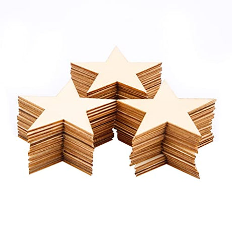 SAVITA 50pcs 2inch Natural Wooden Star, Unfinished Star Wood Crafts Wooden Christmas Star Ornaments for Tags DIY Craft Wedding Christmas Party SAVITA