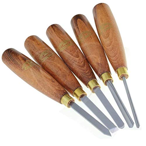 Crown Hand Tools #299W 5-Piece Micro Wood Turning Lathe Set in Wooden Box