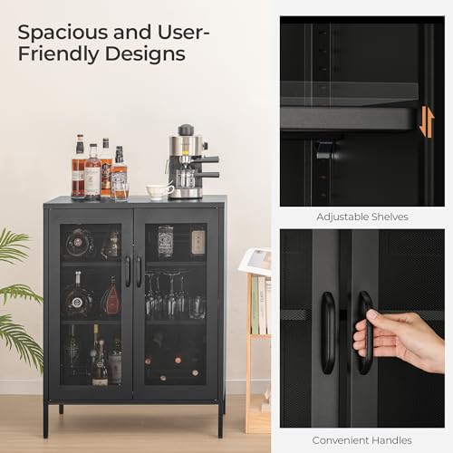 HAND IN HAND Buffet Sideboard Cabinet, Metal Storage Cabinet with Mesh Doors, Liquor Cabinet with Adjustable Shelves for Kitchen, Living Room, Home - WoodArtSupply