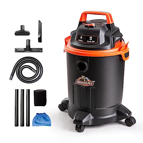 Armor All VO405P 0901 4 Gallon Wet/Dry Vac 2.0 Peak HP Shop Vacuum with Nozzles & Brush,Black/Orange Armor All