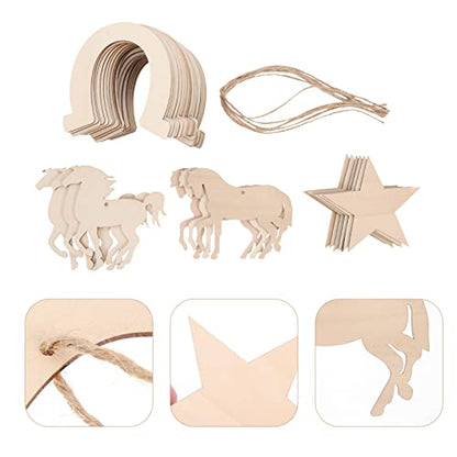 COHEALI 36pcs Horseshoe Chips Unfinished Wooden Cutouts Unfinished Wood Supplies & Materials Horse Shoes Wood Gift Label Kids Crafts Horse Wood