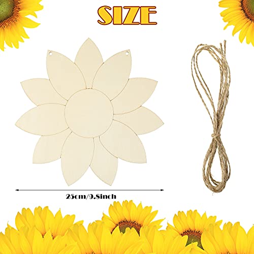4 Pieces Unfinished Sunflower Wood Cutout Wooden Sunflower Hanging Decor Rustic Sunflower Door Hanger DIY Flower Welcome Sign with Rope for Art Jetec