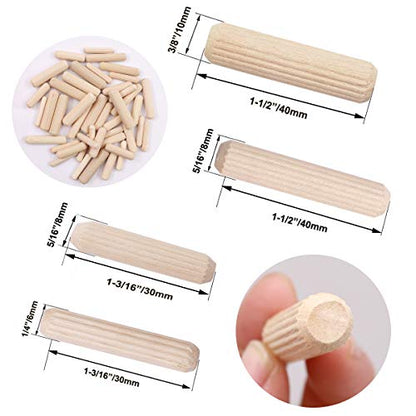 smseace 400PCS Straight Groove Wooden Dowel Pins with Tapered End with Bevel Angle, 1/4 "5/16" 3/8 "(6mm, 8mm, 10mm) Wooden Dowel Pins, Used for - WoodArtSupply