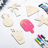 36 Pieces Summer Wood Hanging Ornaments Beach Wooden Slices with String Holiday Hawaiian Party Decorations Tropical Painted Themed Luau Party HooAMI
