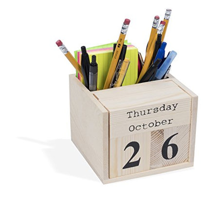 brightmaison BGT Dexo Desk Organizer, Pen Holder & Desk Calendar, DIY Projects Unfinished Wood, Natural brightmaison