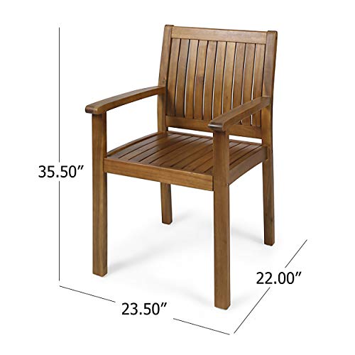 Christopher Knight Home Teague Outdoor Acacia Wood Dining Chairs (Set of 2), Teak Finish - WoodArtSupply