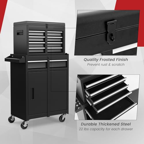 ERGOMASTER Rolling Tool Chest - Heavy Duty Material & Lockable Top-Box & Storage Cabinet for Garage and Workshop - 5-Drawer Tool Box & Black ERGOMASTER