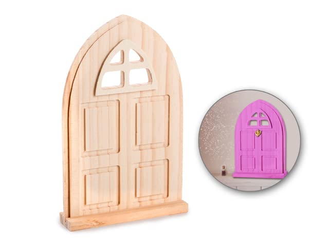 Craft Medley Unfinished Wood Fairy Door - Mini Gate for Dollhouses, Dioramas, Miniature Crafts 4.25 x 6.5 Inches, Brown Craft Medley