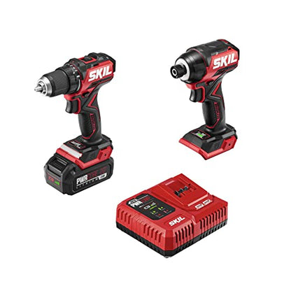 SKIL PWR CORE 20 Brushless 20V Compact Drill Driver and Impact Driver Kit Includes 2.0Ah Battery and PWR JUMP Charger - CB8437B-10 - WoodArtSupply