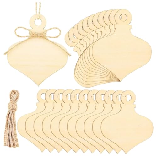 VOSAREA 40pcs Light Bulb Shaped Wood Chips Unfinished Wood Light Bulbs Christmas Light Bulb Cutouts Wooden Shape Holiday Christmas Wood Cutouts VOSAREA