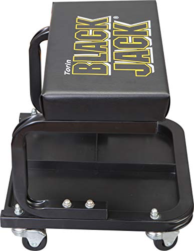 Torin ATR7211 Blackjack Rolling Creeper Garage/Shop Seat: Padded Mechanic Stool with Tool Tray Storage, Black, Large Torin